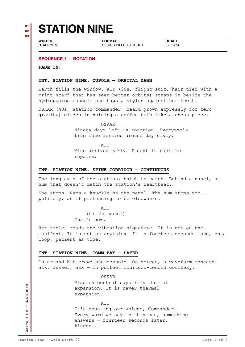 Swiss grid screenplay formatter